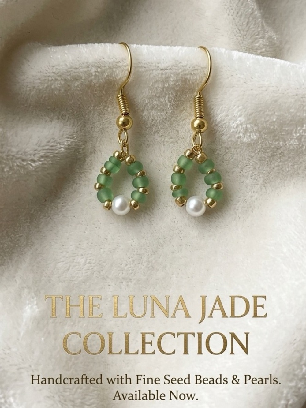 Gold Teardrop Green Beaded Pearl Dangle Earrings - Women Jewelry